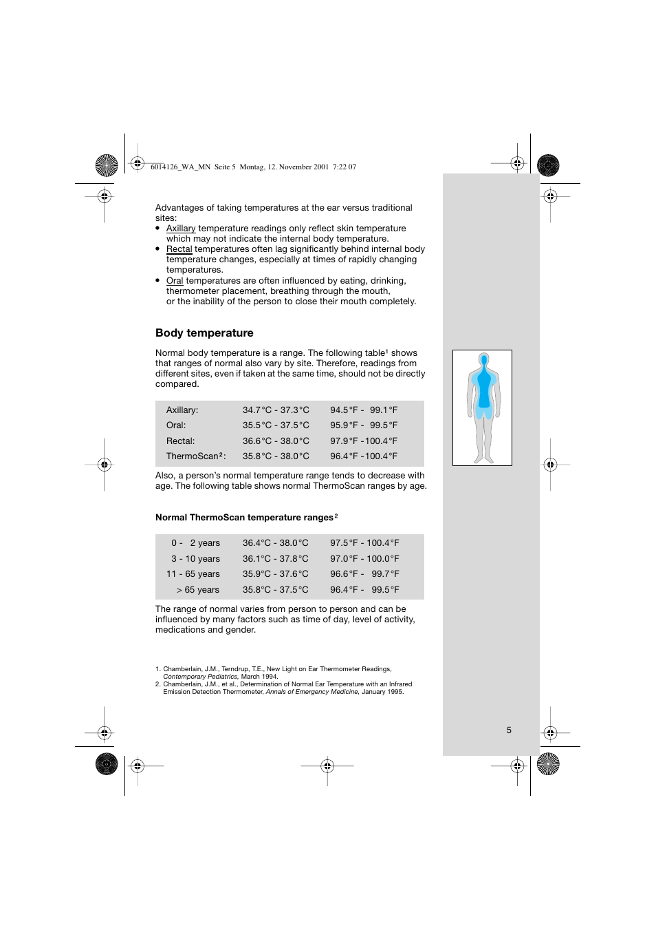 Body temperature | Welch Allyn PRO 3000 Braun ThermoScan - User Manual User Manual | Page 5 / 63