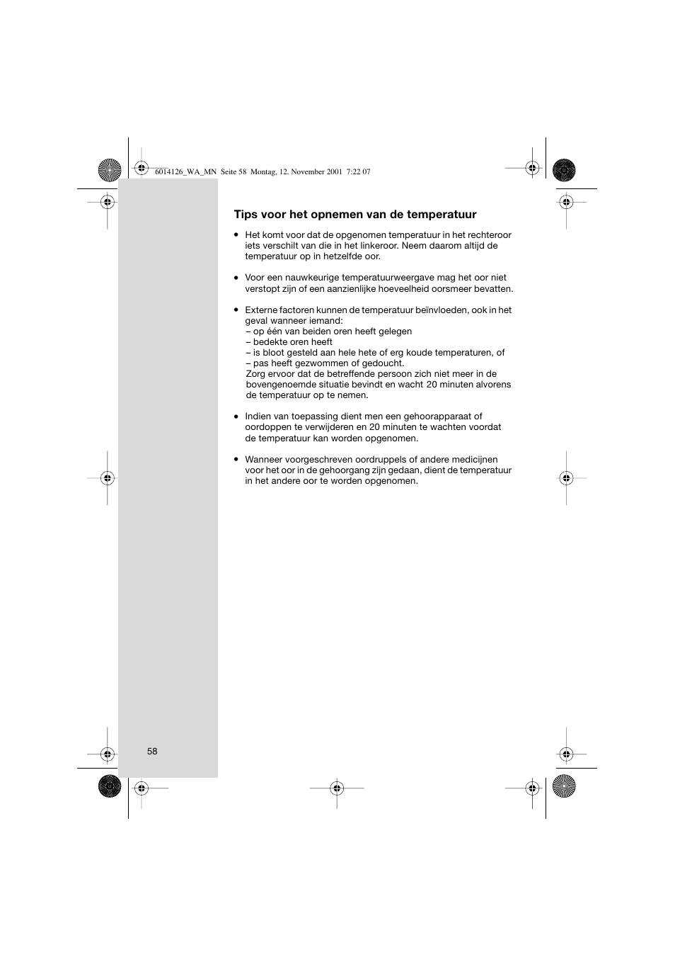 Tips voor het opnemen van de temperatuur | Welch Allyn PRO 3000 Braun ThermoScan - User Manual User Manual | Page 58 / 63