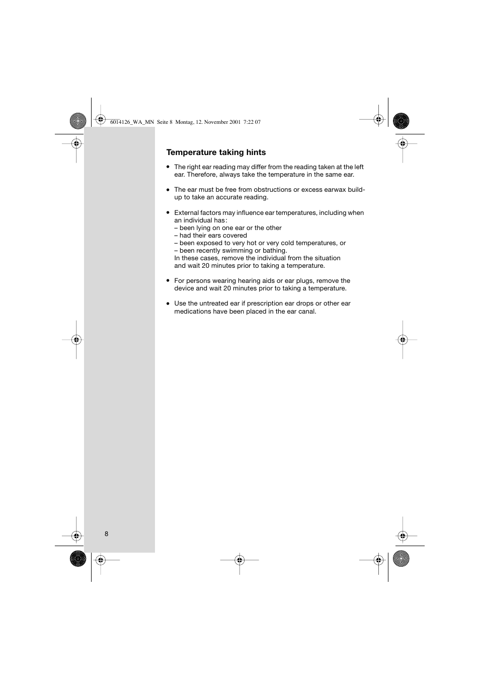 Temperature taking hints | Welch Allyn PRO 3000 Braun ThermoScan - User Manual User Manual | Page 8 / 63