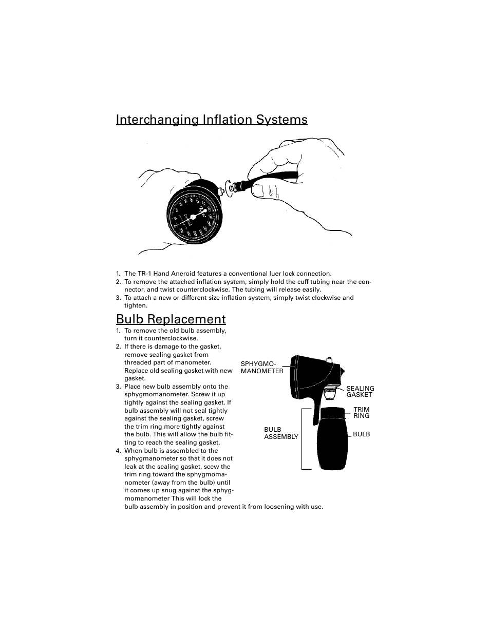 Interchanging inflation systems, Bulb replacement | Welch Allyn TR-1 Hand Aneroid - User Manual User Manual | Page 3 / 4