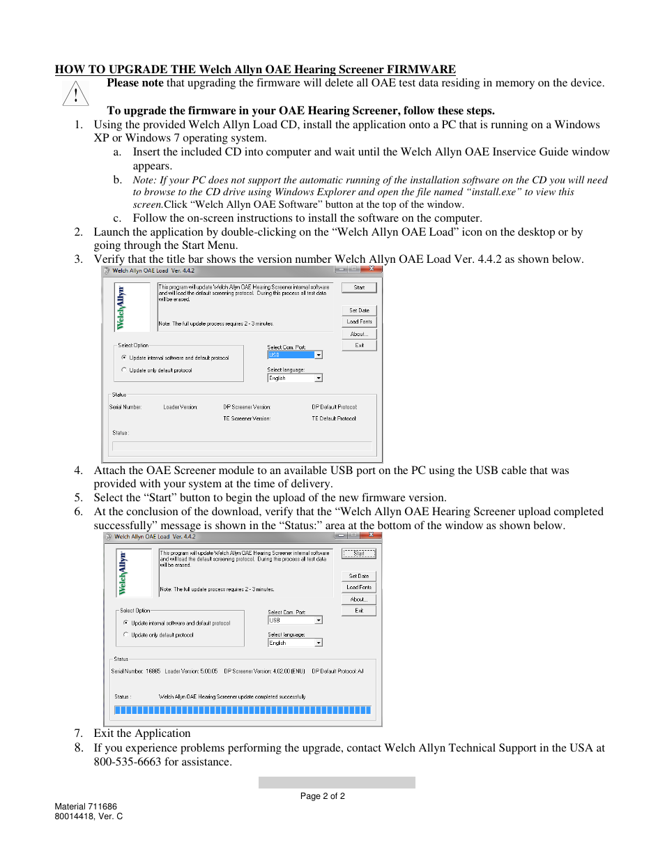 Welch Allyn OAE Hearing Screener Firmware Update For 440 Seiko Printer Connection - User Manual User Manual | Page 2 / 2