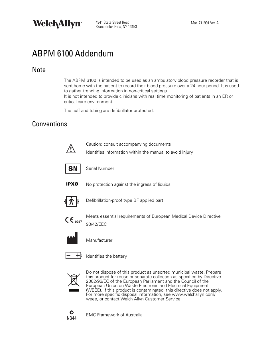 Welch Allyn ABPM 6100 Addendum User Manual | 2 pages