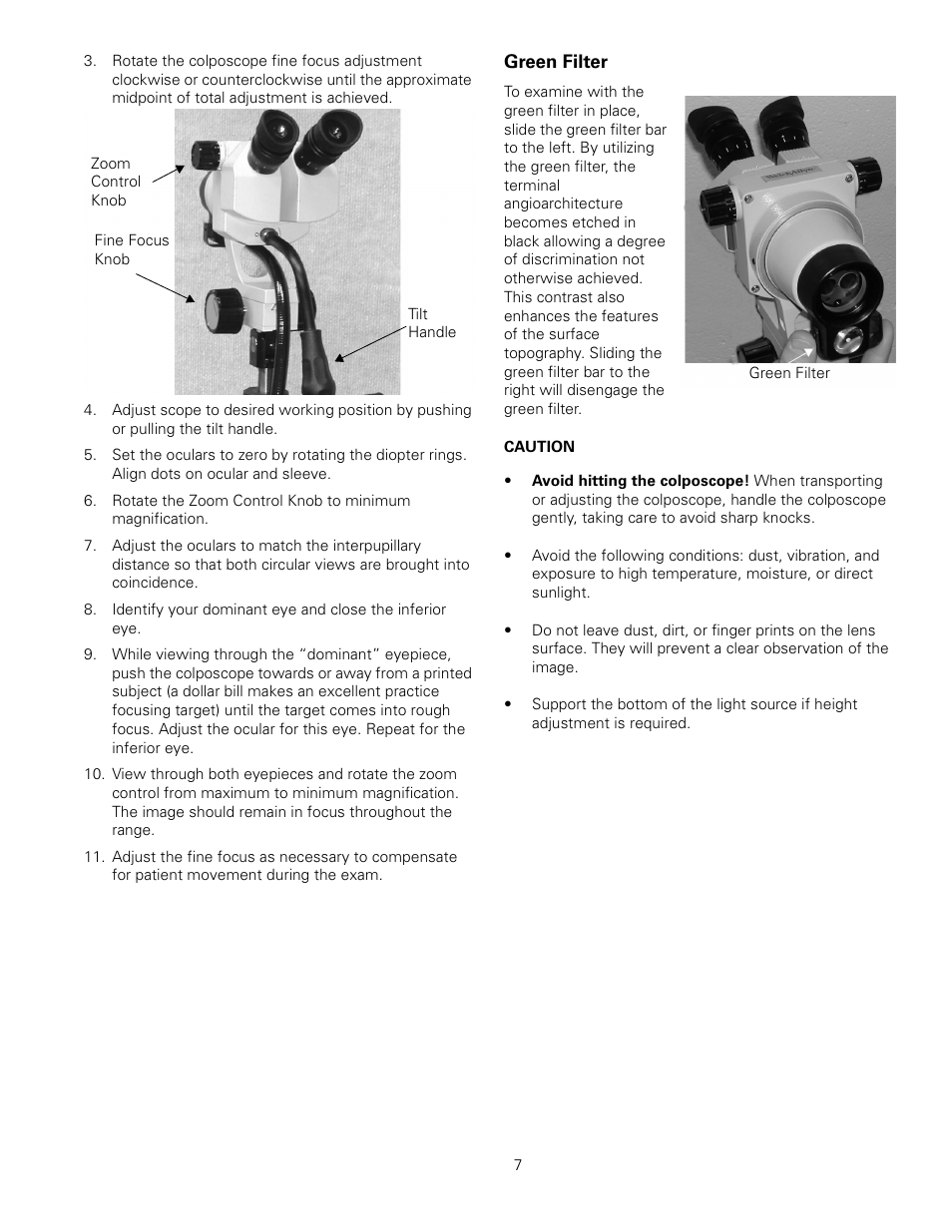 Green filter, Caution | Welch Allyn Vital Signs Monitor, Mounting Accessories - User Manual User Manual | Page 11 / 16
