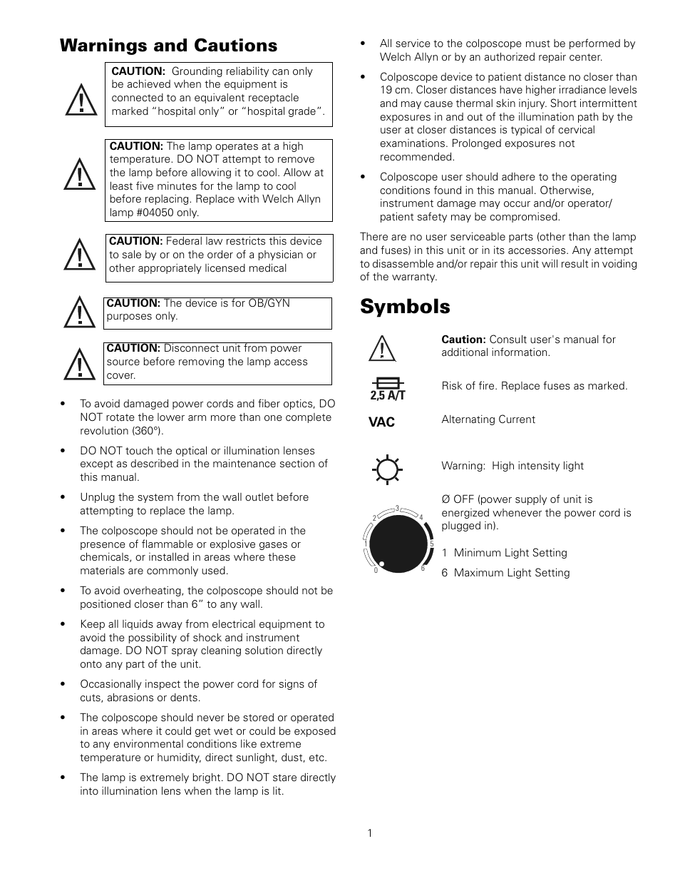 Warnings and cautions, Symbols | Welch Allyn Vital Signs Monitor, Mounting Accessories - User Manual User Manual | Page 5 / 16