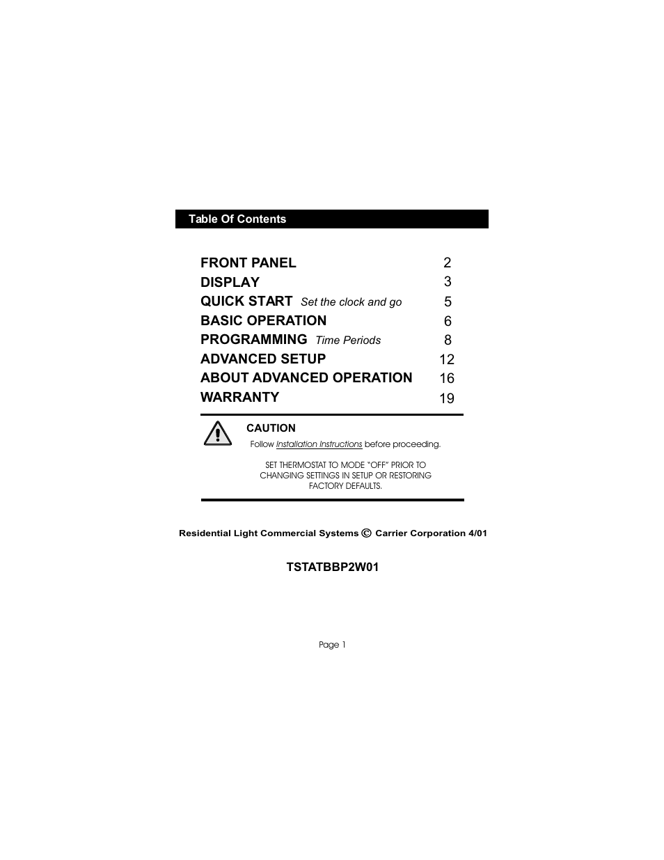 Bryant TSTATBBP2W01 User Manual | Page 2 / 23