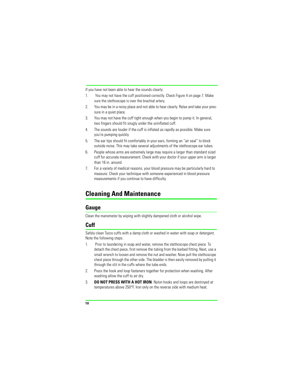 Cleaning and maintenance, Gauge, Cuff | Welch Allyn LProcheck Blood Pressue (BP) Measurement - User Manual User Manual | Page 10 / 12