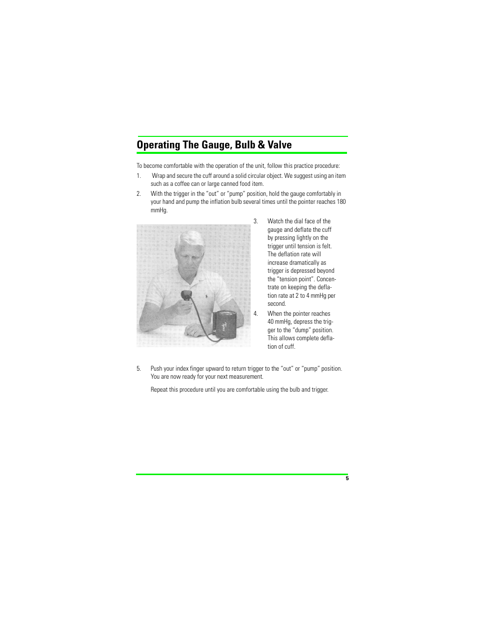 Operating the gauge, bulb & valve | Welch Allyn LProcheck Blood Pressue (BP) Measurement - User Manual User Manual | Page 5 / 12