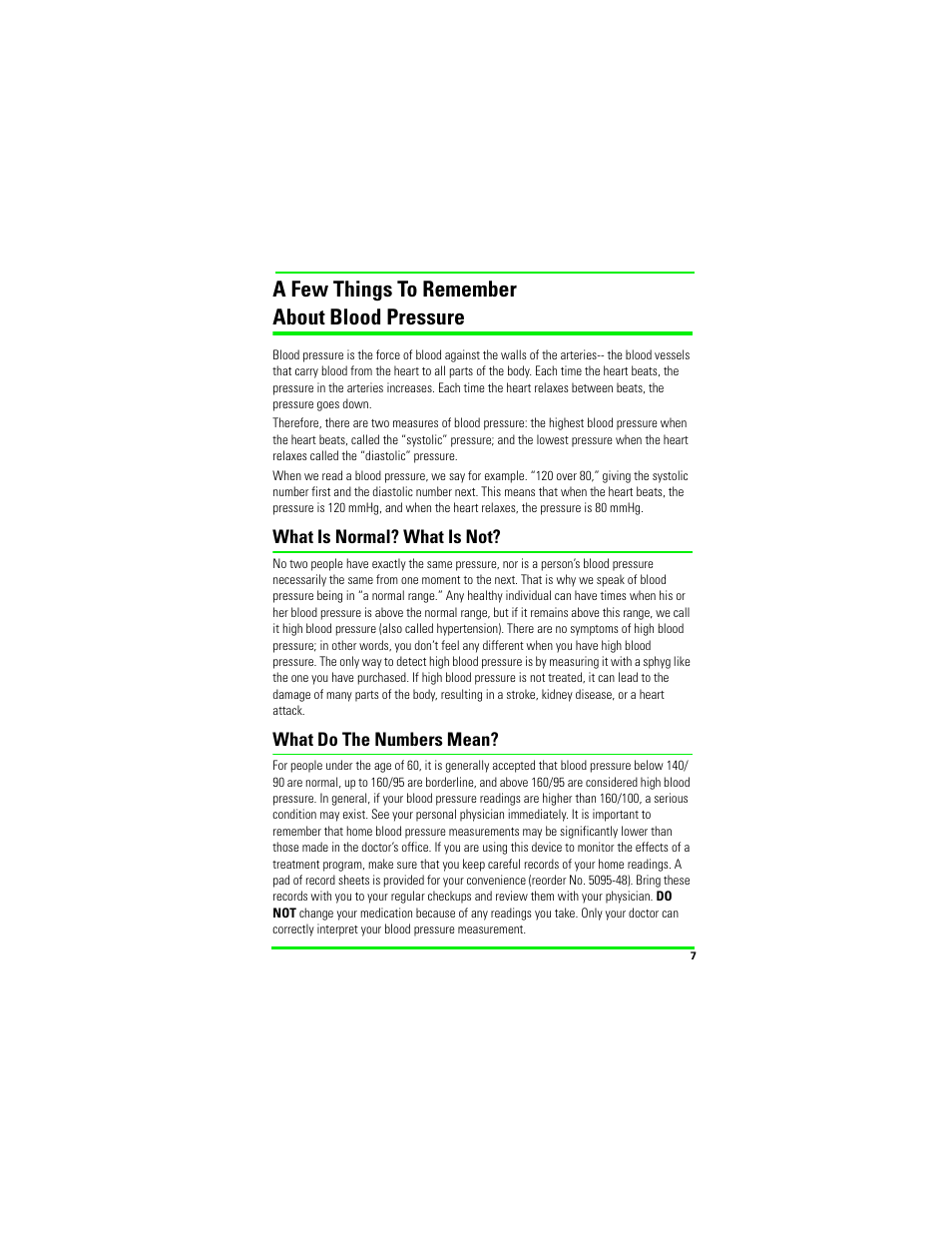 A few things to remember, About blood pressure, What is normal? what is not | What do the numbers mean, A few things to remember about blood pressure | Welch Allyn LProcheck Blood Pressue (BP) Measurement - User Manual User Manual | Page 7 / 12