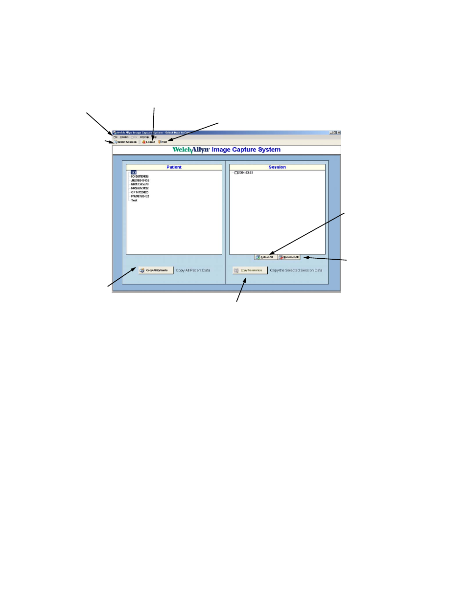Copying sessions | Welch Allyn Image Capture System - User Manual User Manual | Page 25 / 38