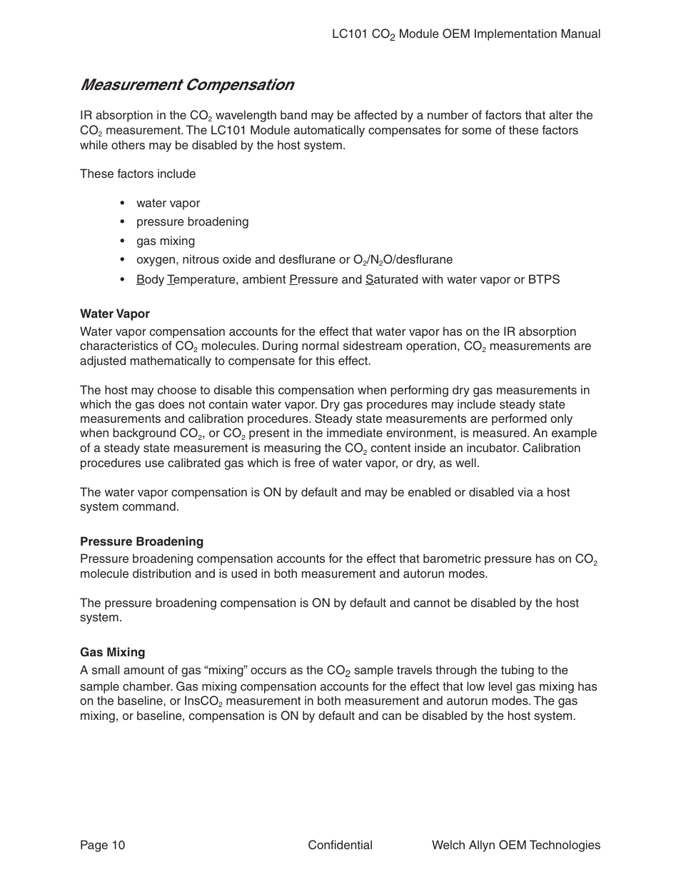 Measurement compensation | Welch Allyn LC101 CO2 Module  - User Manual User Manual | Page 10 / 98