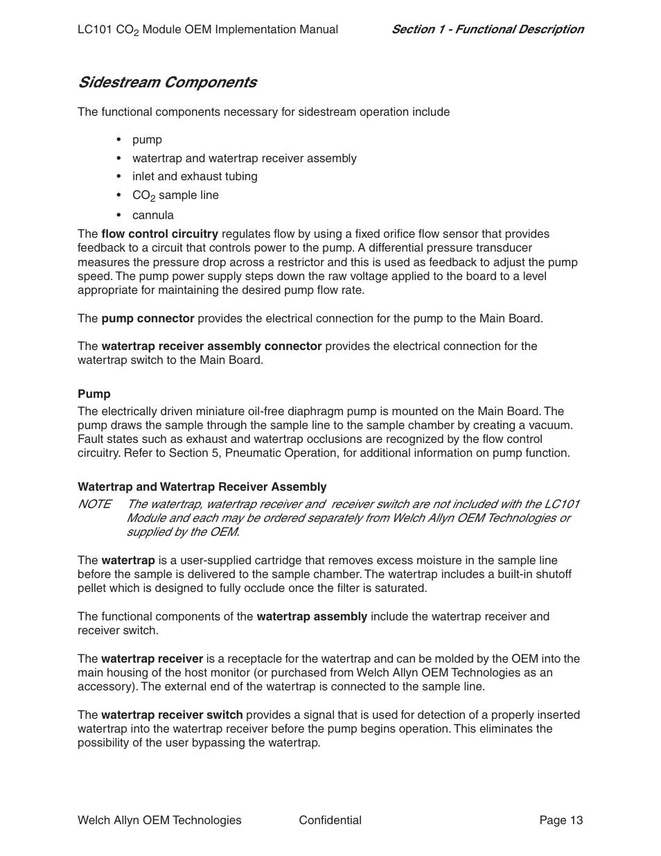 Sidestream components | Welch Allyn LC101 CO2 Module  - User Manual User Manual | Page 13 / 98