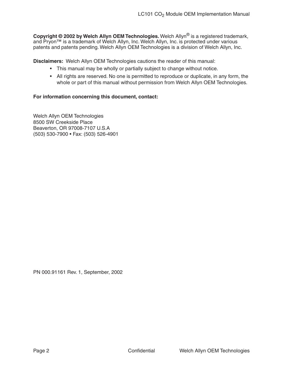 Welch Allyn LC101 CO2 Module  - User Manual User Manual | Page 2 / 98
