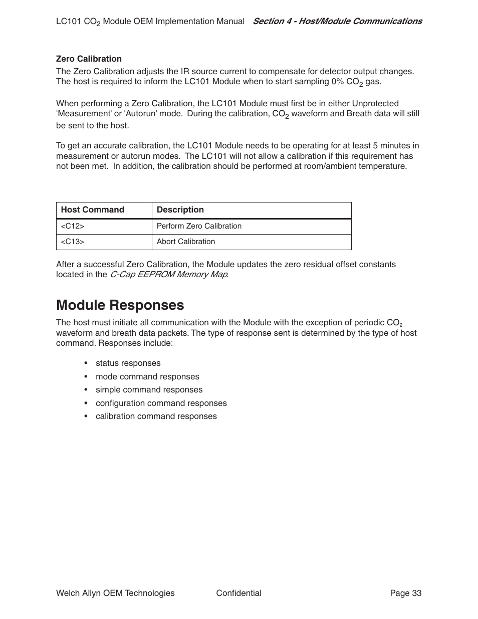 Module responses | Welch Allyn LC101 CO2 Module  - User Manual User Manual | Page 33 / 98