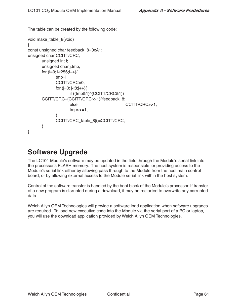 Software upgrade | Welch Allyn LC101 CO2 Module  - User Manual User Manual | Page 61 / 98