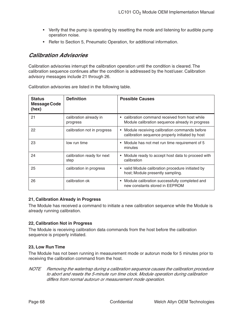 Calibration advisories | Welch Allyn LC101 CO2 Module  - User Manual User Manual | Page 68 / 98