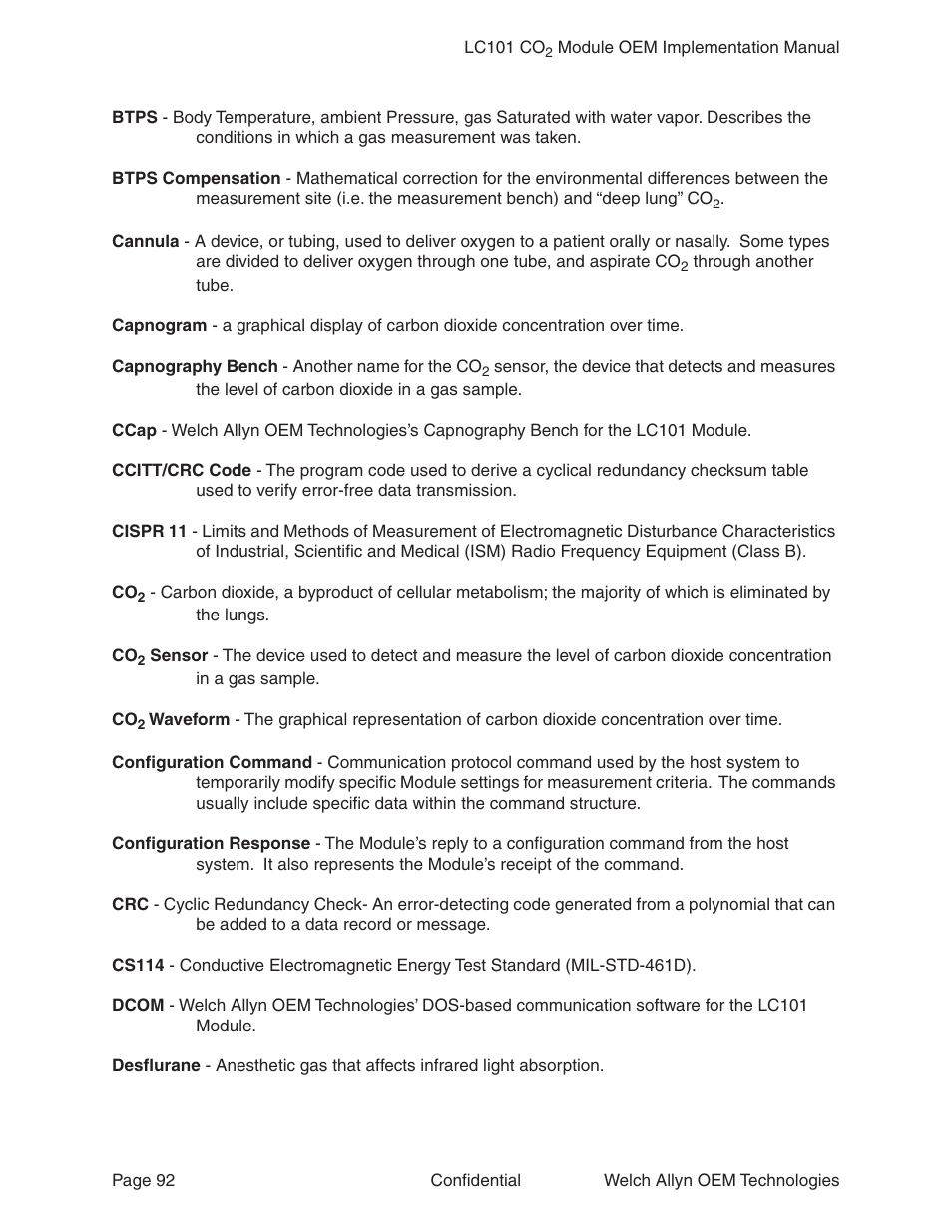 Welch Allyn LC101 CO2 Module  - User Manual User Manual | Page 92 / 98