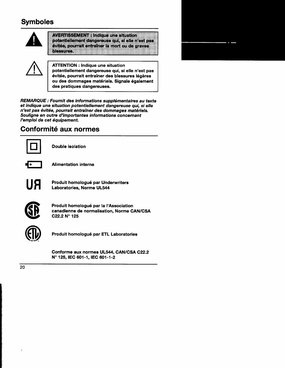 French, Symboles, Conformite aux normes | Welch Allyn LumiView Portable Binocular Microscope - User Manual User Manual | Page 22 / 84