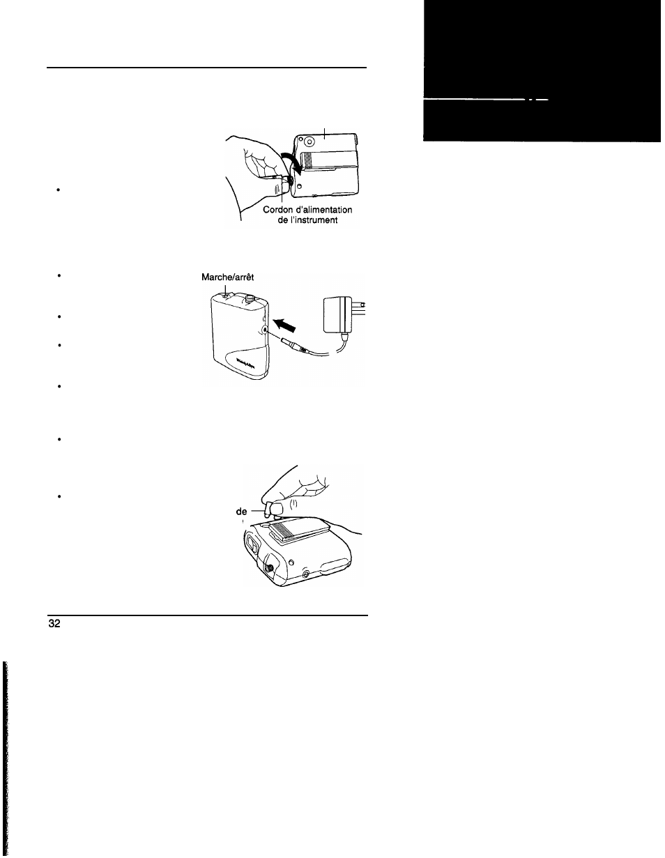 Branchement de l’instrument, Recharge de la source, Accès à la lampe | Welch Allyn LumiView Portable Binocular Microscope - User Manual User Manual | Page 34 / 84