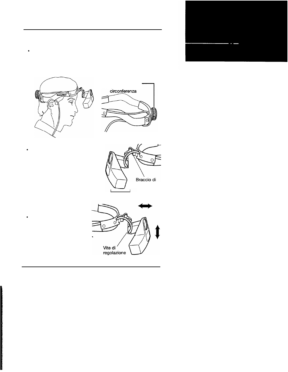 Regolazioni, Fascia frontale, tipo a cricchetto, Istruzioni | Assemblaggio ottico | Welch Allyn LumiView Portable Binocular Microscope - User Manual User Manual | Page 71 / 84