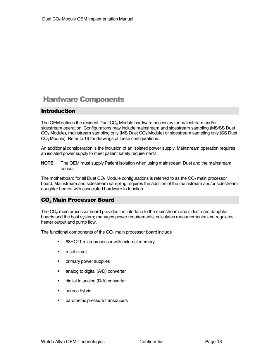 Hardware components, Introduction, Main processor board | Welch Allyn Duet CO2 Module - User Manual User Manual | Page 13 / 99