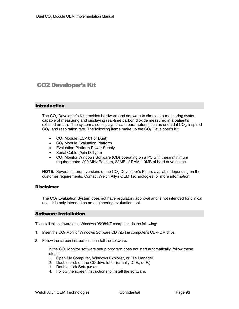 Co2 developer’s kit, Introduction, Software installation | Welch Allyn Duet CO2 Module - User Manual User Manual | Page 93 / 99