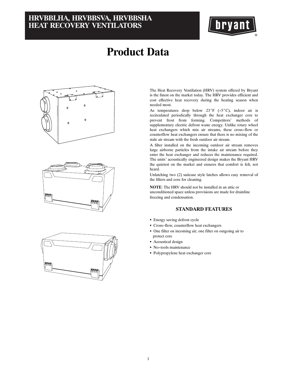 Bryant HRVBBSVA User Manual | 10 pages