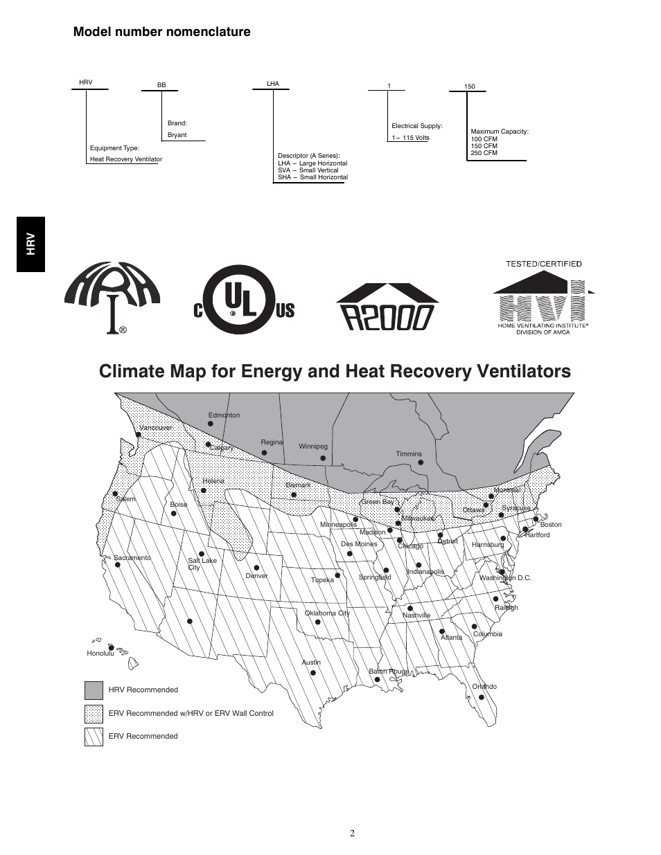 Model number nomenclature, Hr v | Bryant HRVBBSVA User Manual | Page 2 / 10