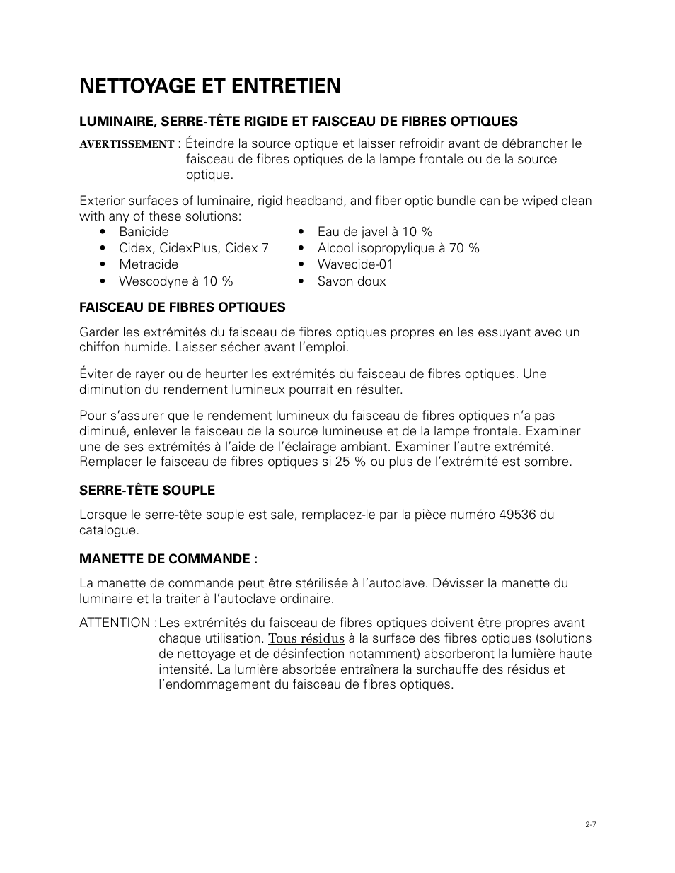 Nettoyage et entretien | Welch Allyn Fiber Optic Headlight - User Manual User Manual | Page 23 / 112