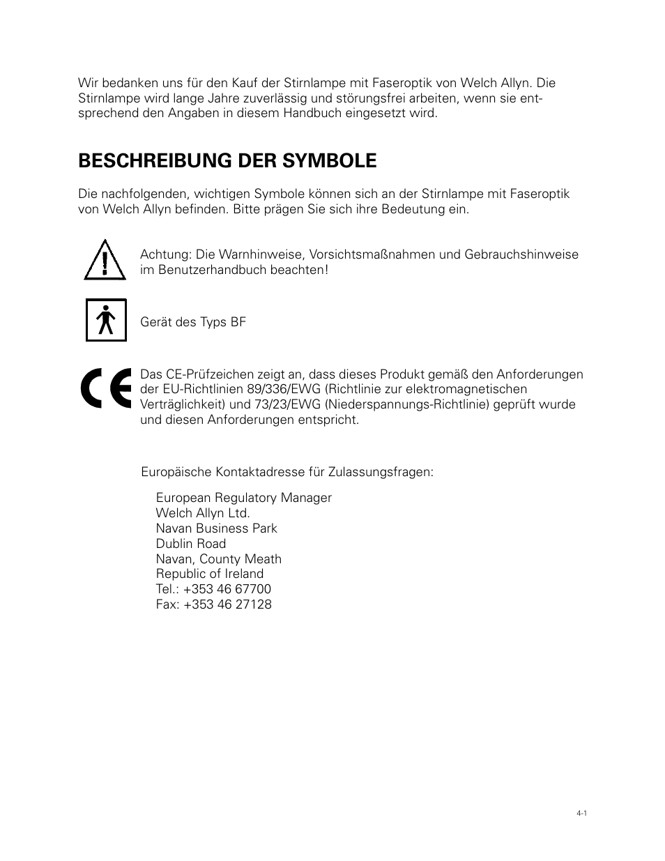 Beschreibung der symbole | Welch Allyn Fiber Optic Headlight - User Manual User Manual | Page 41 / 112