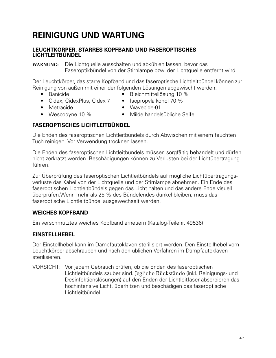 Reinigung und wartung | Welch Allyn Fiber Optic Headlight - User Manual User Manual | Page 47 / 112