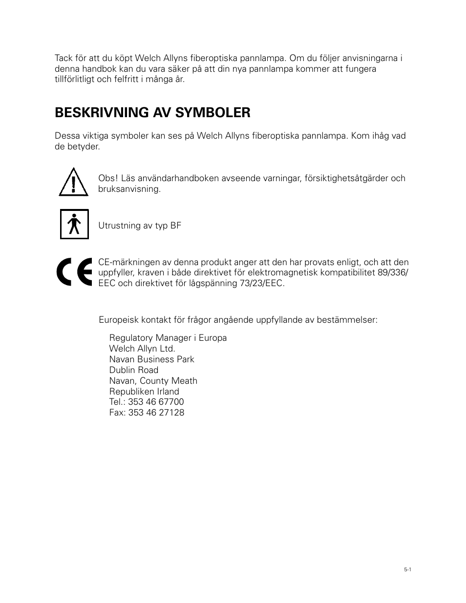Beskrivning av symboler | Welch Allyn Fiber Optic Headlight - User Manual User Manual | Page 53 / 112