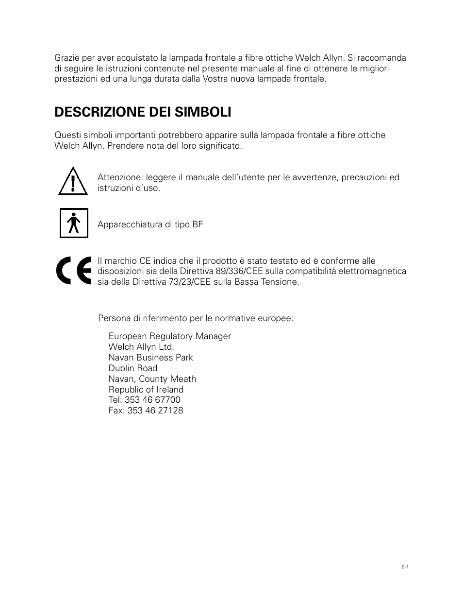 Descrizione dei simboli | Welch Allyn Fiber Optic Headlight - User Manual User Manual | Page 65 / 112
