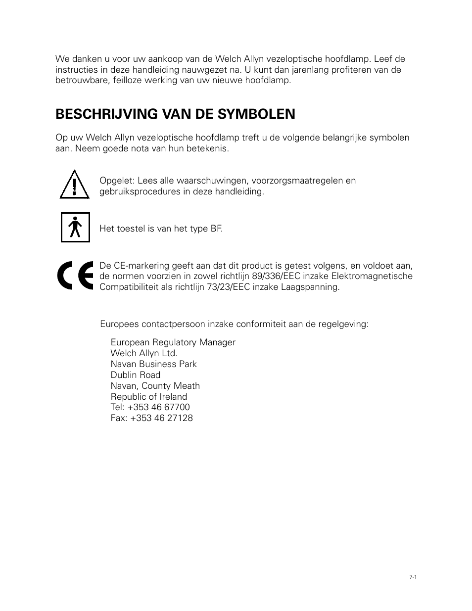 Beschrijving van de symbolen | Welch Allyn Fiber Optic Headlight - User Manual User Manual | Page 77 / 112