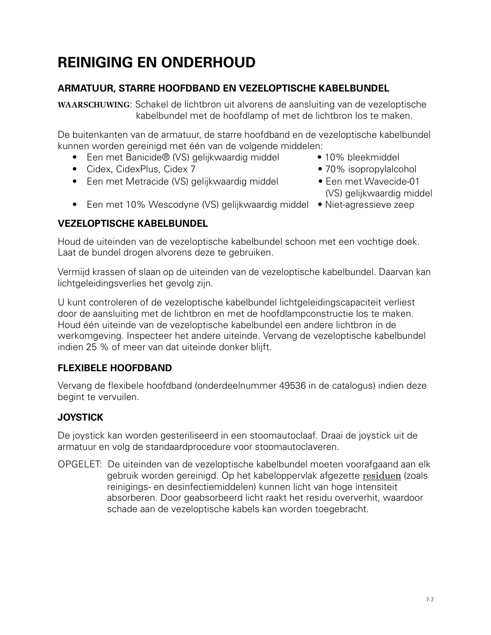 Reiniging en onderhoud | Welch Allyn Fiber Optic Headlight - User Manual User Manual | Page 83 / 112