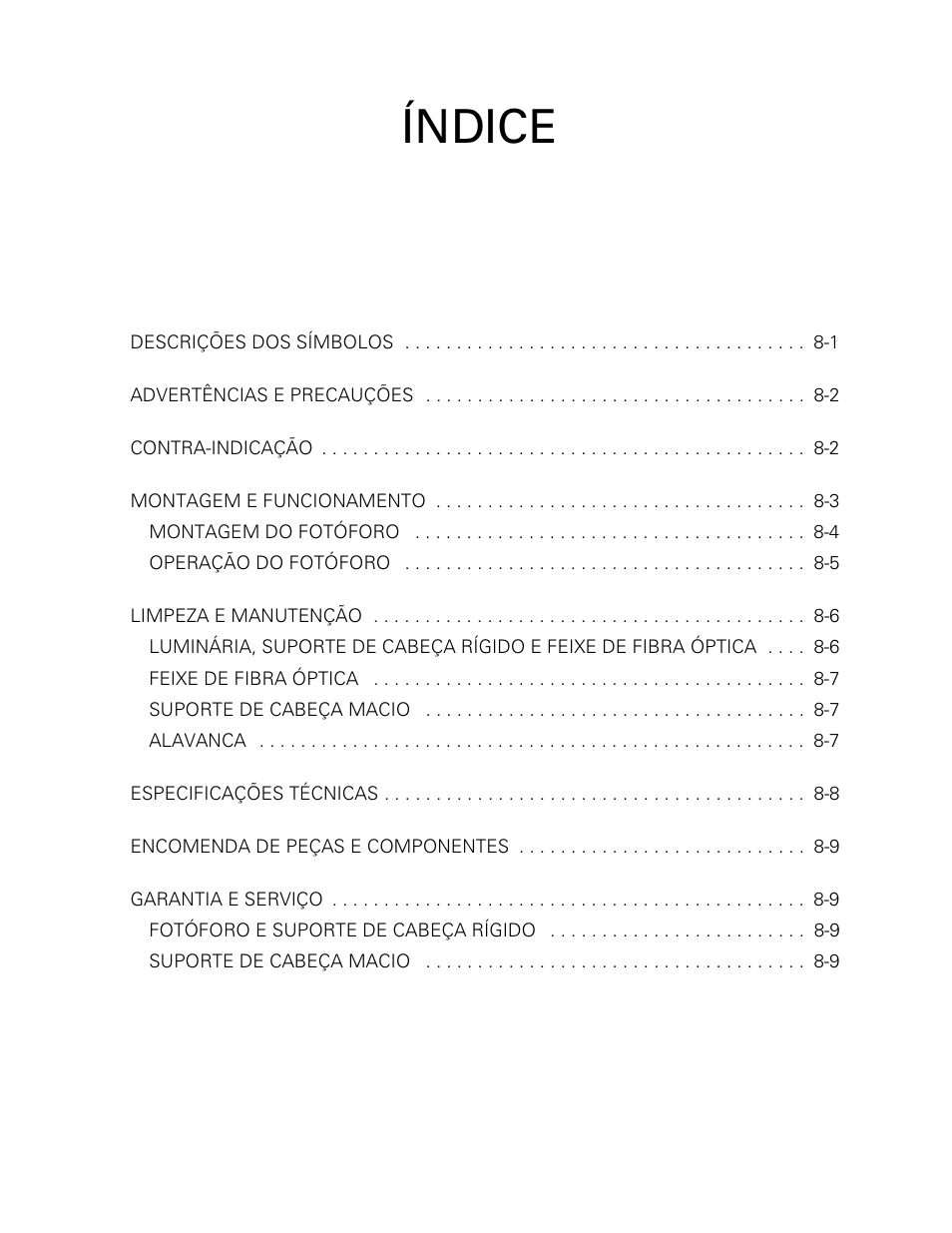 Índice | Welch Allyn Fiber Optic Headlight - User Manual User Manual | Page 87 / 112