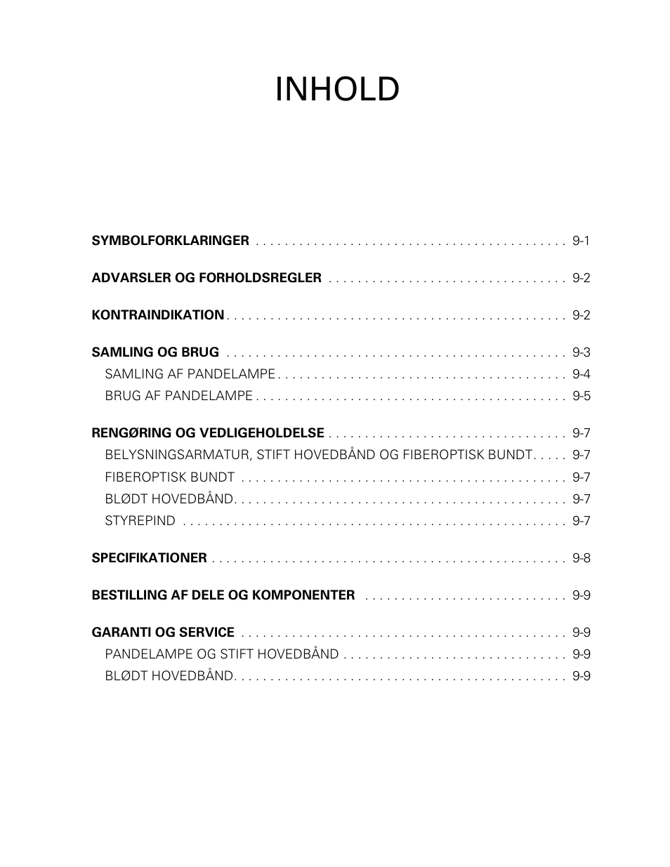 Inhold | Welch Allyn Fiber Optic Headlight - User Manual User Manual | Page 99 / 112