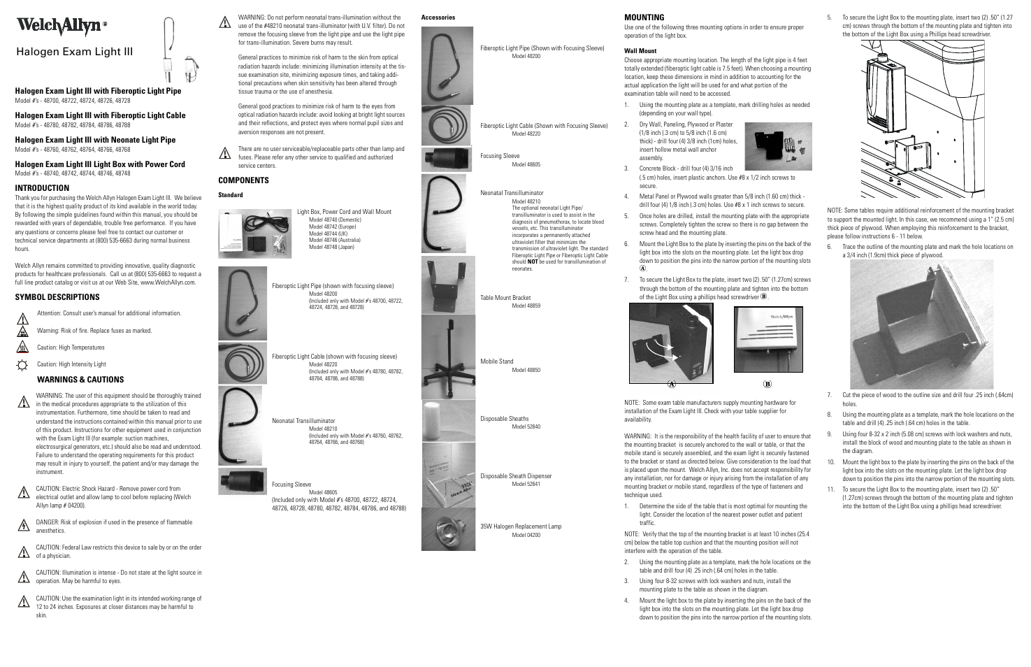 Welch Allyn Halogen Exam Light III - User Manual User Manual | 2 pages