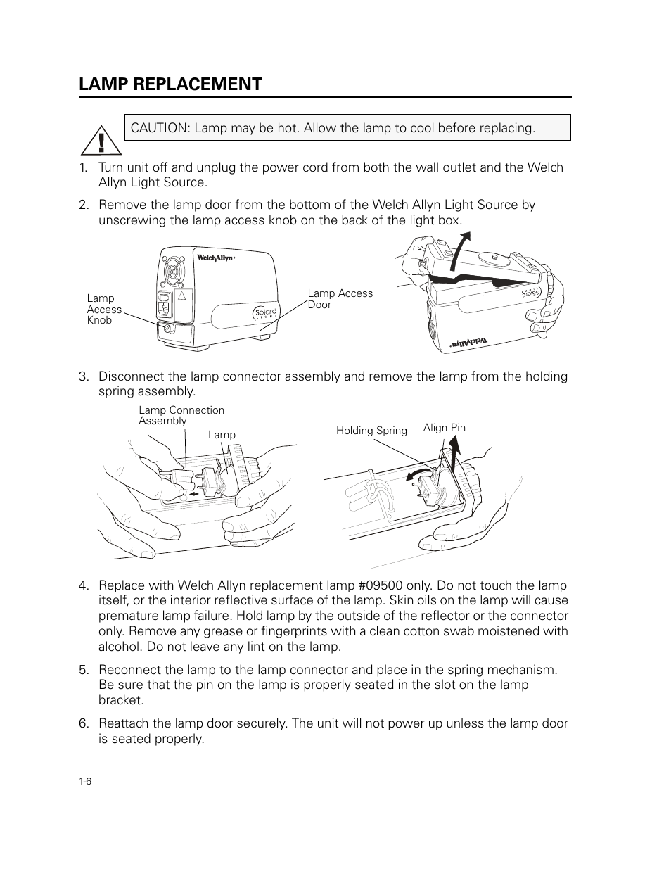 Lamp replacement | Welch Allyn 49506 Light Source - User Manual User Manual | Page 10 / 192