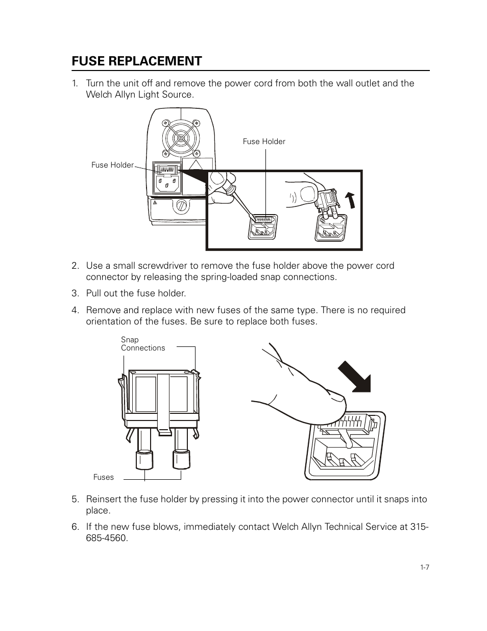 Fuse replacement, Pull out the fuse holder | Welch Allyn 49506 Light Source - User Manual User Manual | Page 11 / 192
