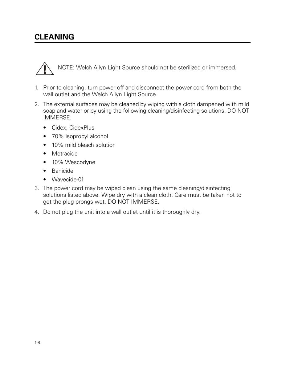 Cleaning | Welch Allyn 49506 Light Source - User Manual User Manual | Page 12 / 192