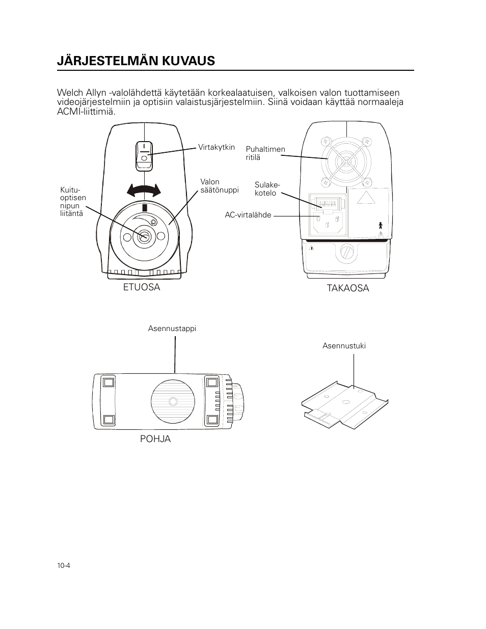 Järjestelmän kuvaus | Welch Allyn 49506 Light Source - User Manual User Manual | Page 134 / 192