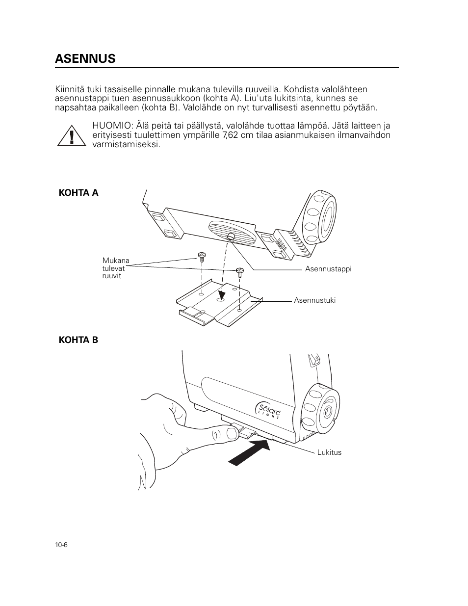 Asennus | Welch Allyn 49506 Light Source - User Manual User Manual | Page 136 / 192