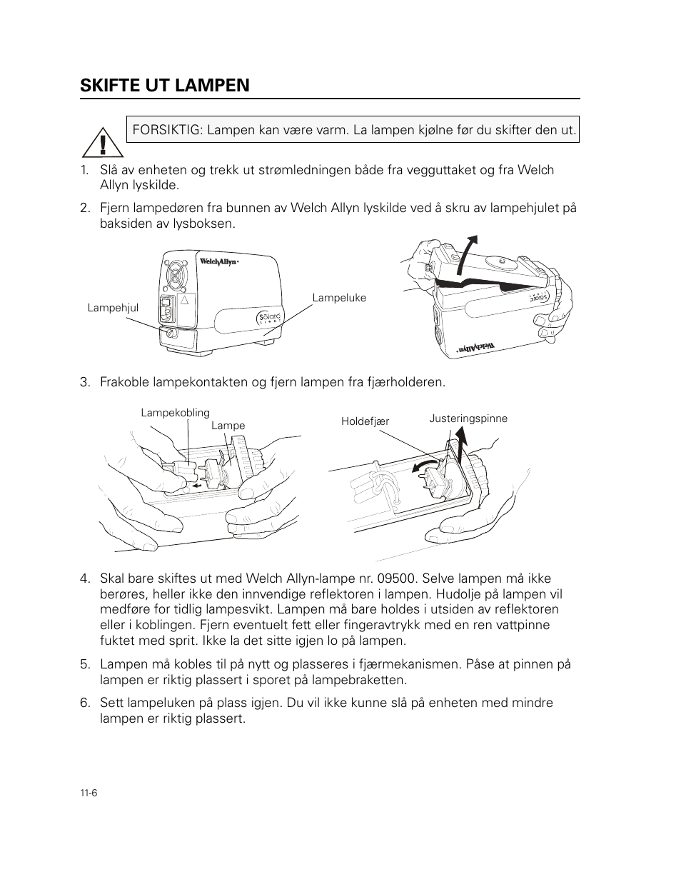 Skifte ut lampen | Welch Allyn 49506 Light Source - User Manual User Manual | Page 152 / 192