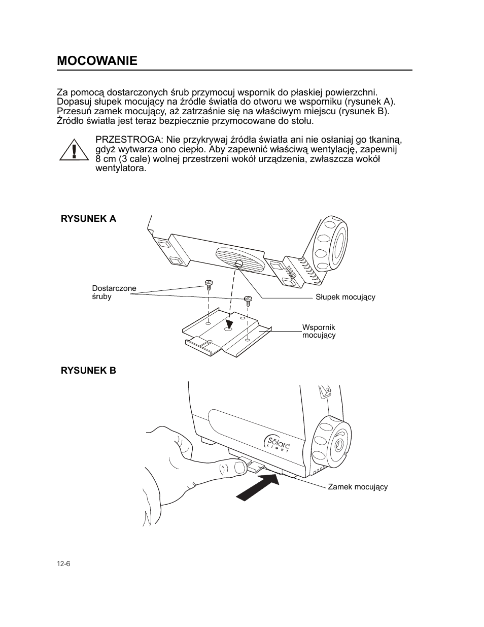Mocowanie | Welch Allyn 49506 Light Source - User Manual User Manual | Page 166 / 192