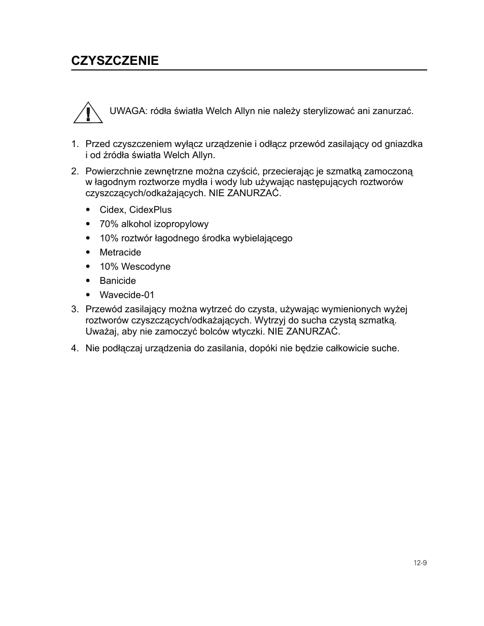 Czyszczenie | Welch Allyn 49506 Light Source - User Manual User Manual | Page 169 / 192