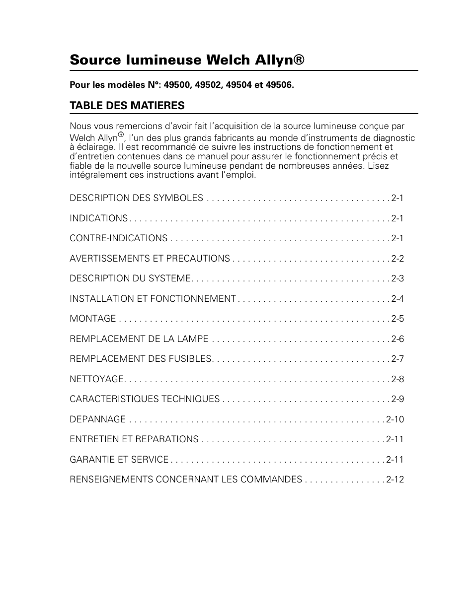 Source lumineuse welch allyn | Welch Allyn 49506 Light Source - User Manual User Manual | Page 17 / 192