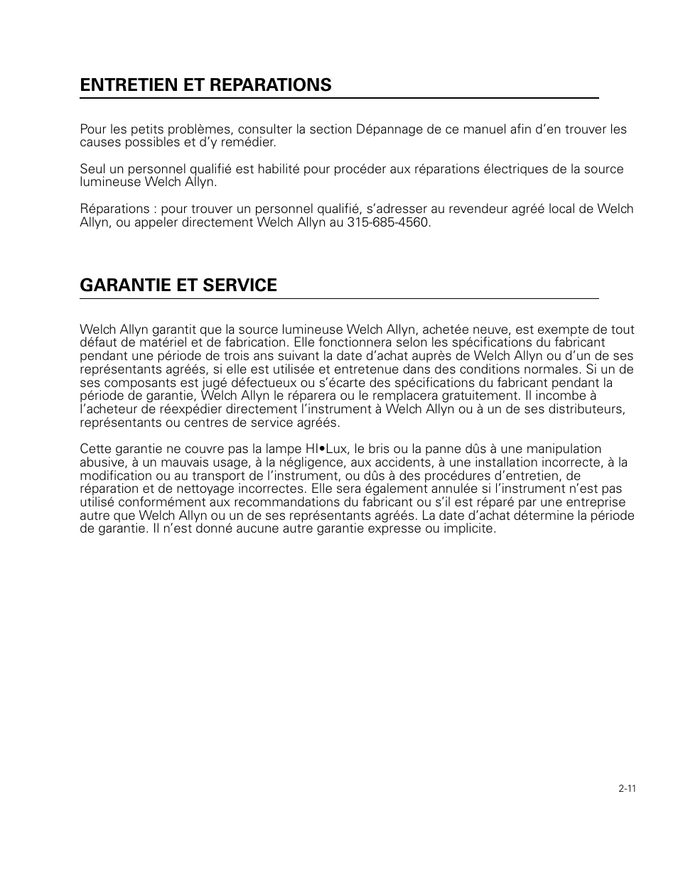 Entretien et reparations, Garantie et service | Welch Allyn 49506 Light Source - User Manual User Manual | Page 29 / 192