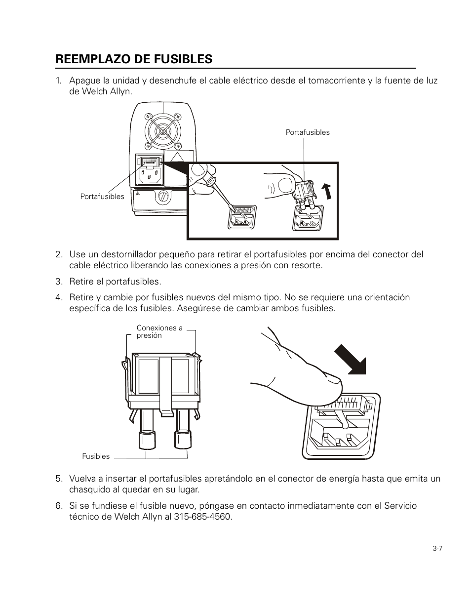 Reemplazo de fusibles, Retire el portafusibles | Welch Allyn 49506 Light Source - User Manual User Manual | Page 39 / 192