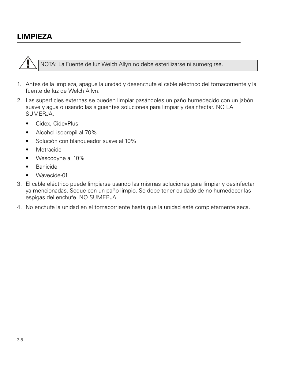 Limpieza | Welch Allyn 49506 Light Source - User Manual User Manual | Page 40 / 192