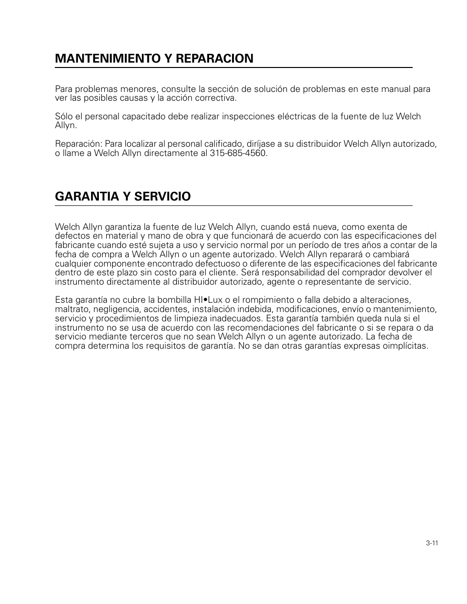 Mantenimiento y reparacion, Garantia y servicio | Welch Allyn 49506 Light Source - User Manual User Manual | Page 43 / 192